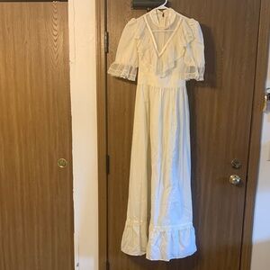 Vintage Cream Maxi Dress with Ruffle Details